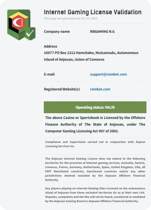 Internet Gaming License Validation