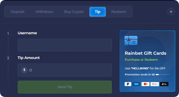 Rainbets tipping feature