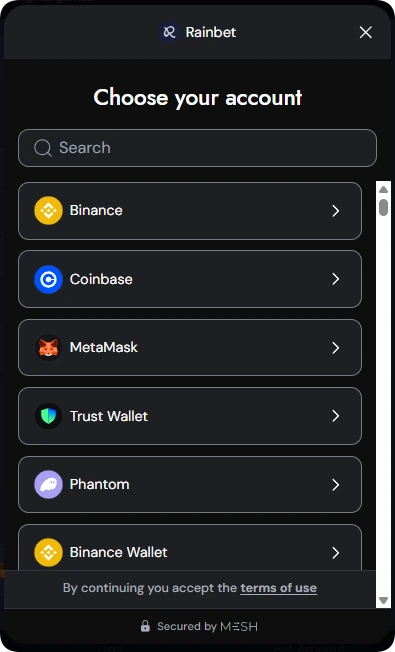 crypto wallet on rainbet website