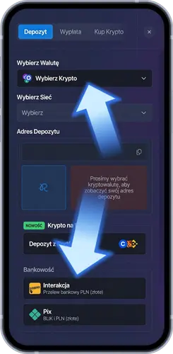 Rainbet Polska sekcja portfela wybór kryptowaluty sieci i generowanie adresu wpłaty