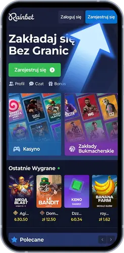Oficjalna strona główna Rainbet Polska z widocznym przyciskiem Zarejestruj się
