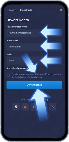 Wprowadzanie nazwy użytkownika e-mail i hasła w formularzu Rainbet Polska
